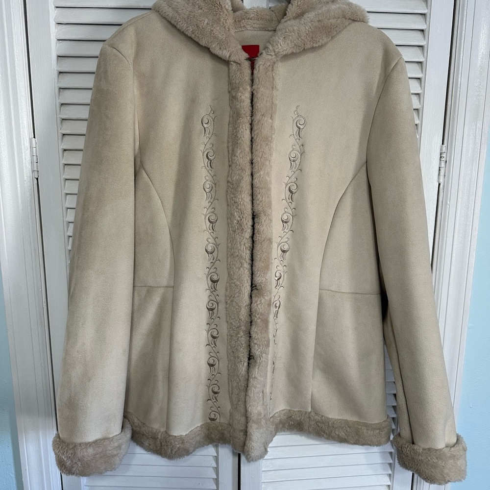 Suede Cream Faux Fur Trimmed Women's Jacket